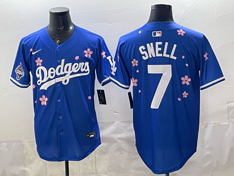 Men Nike 2026 Los Angeles Dodgers #7 Snell Blue Sakura Edition Game MLB Jersey 005->los angeles dodgers->MLB Jersey